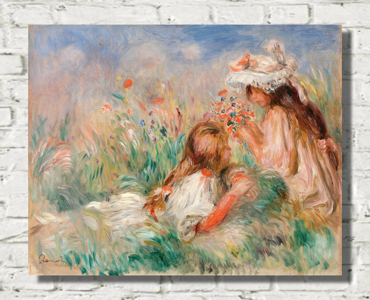 Renoir Print, Girls in the Grass Arranging a Bouquet (c. 1890)