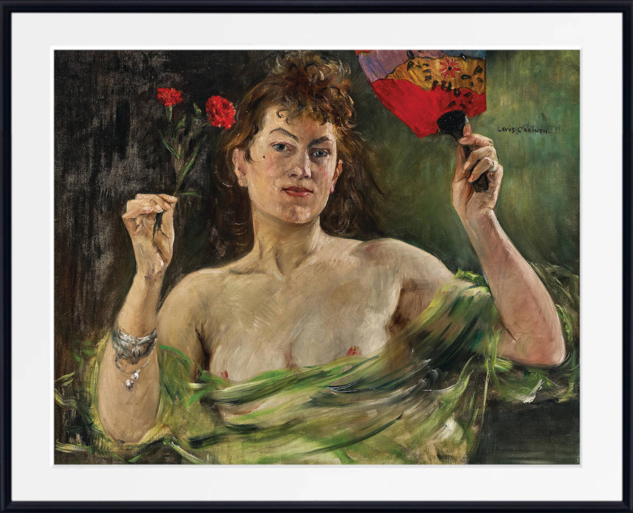 Lovis Corinth Print, Girl with fan and carnations (1897)