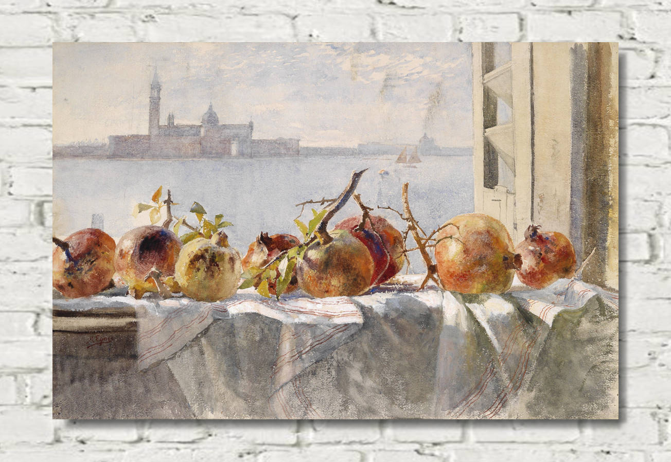 Marie Egner Print, Pomegranates on a windowsill