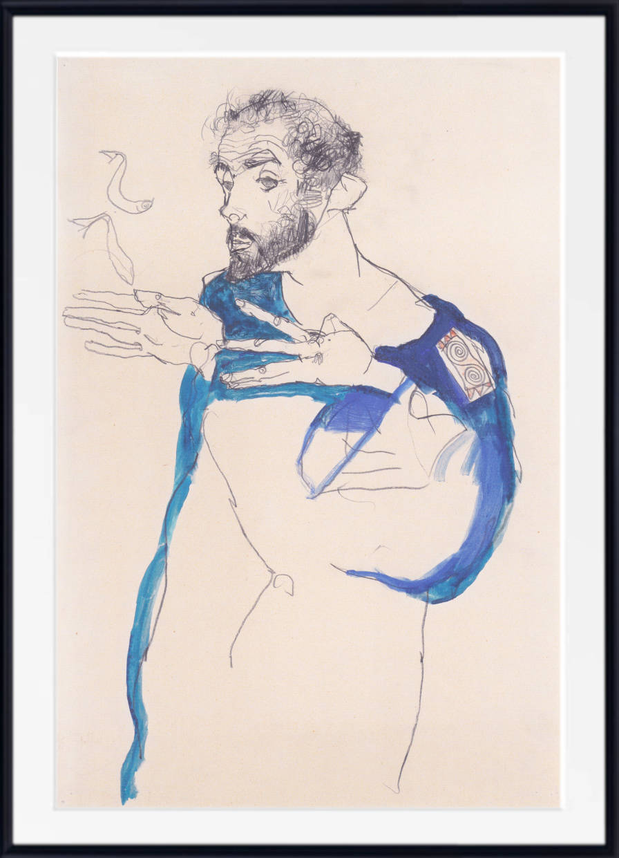 Egon Schiele Fine Art Print, Gustav Klimt portrait (1913)