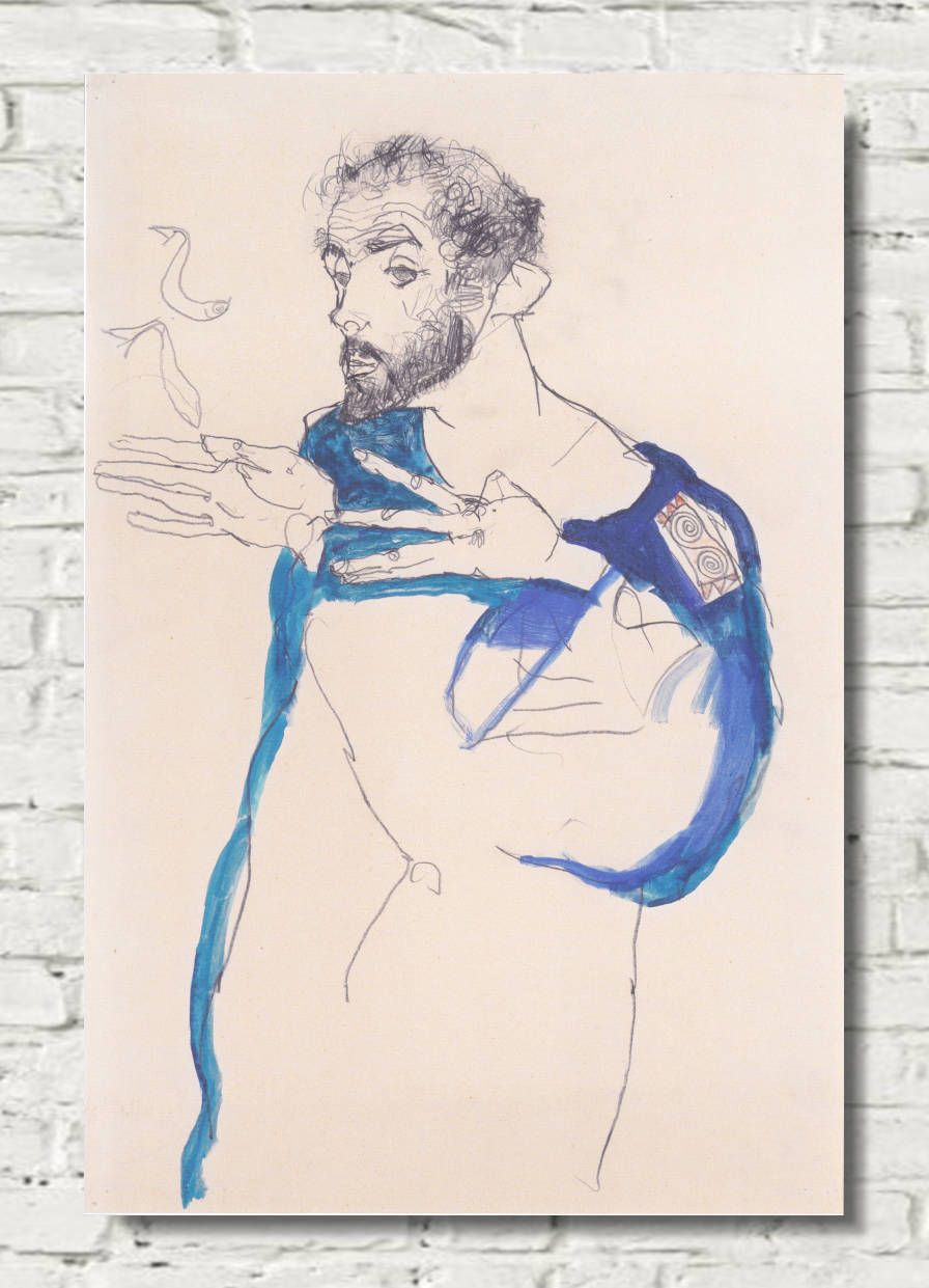 Egon Schiele Fine Art Print, Gustav Klimt portrait (1913)