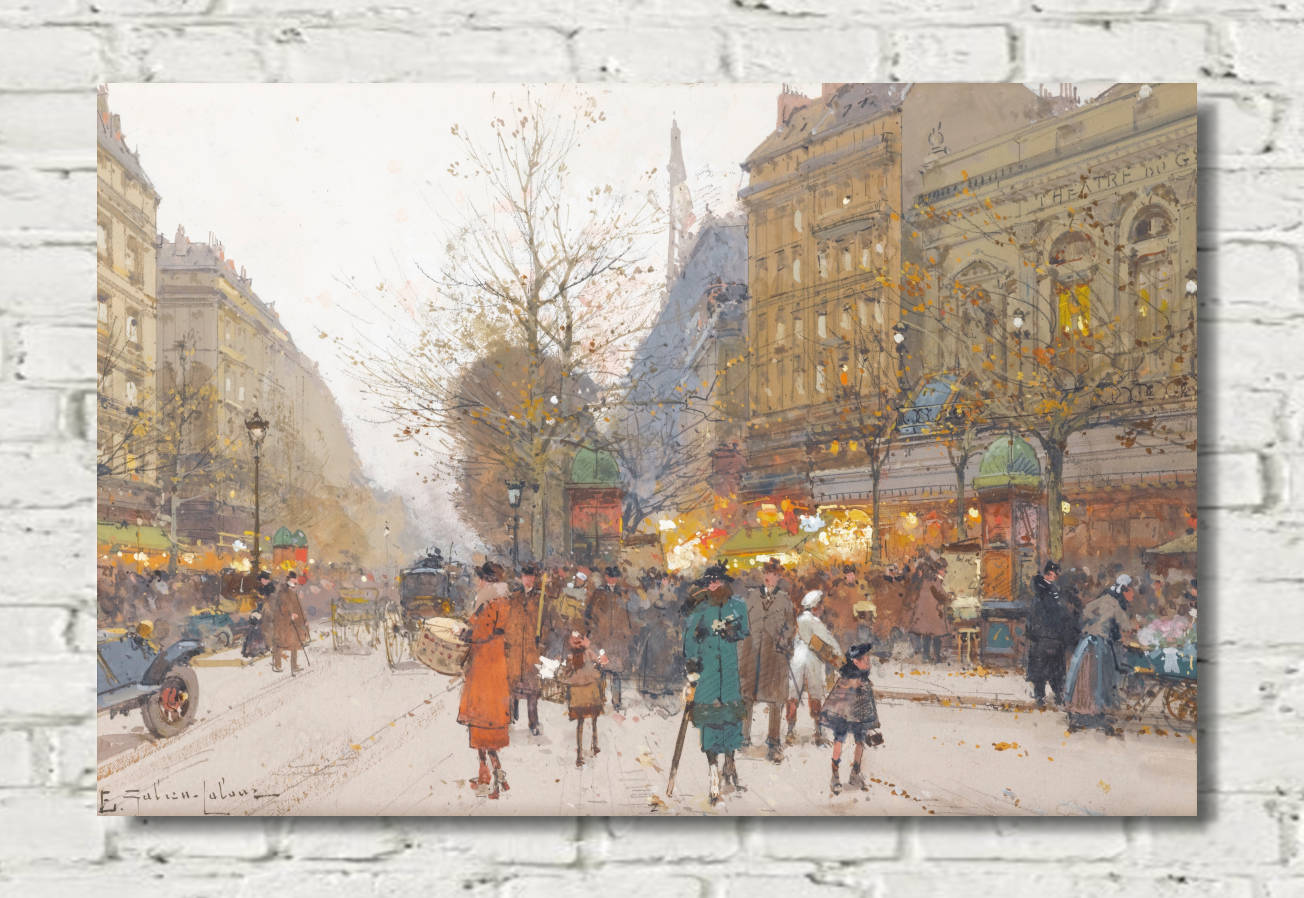 Eugène Galien-Laloue Print : Gymnasium Theatre, Bonne-Nouvelle Boulevard, Paris