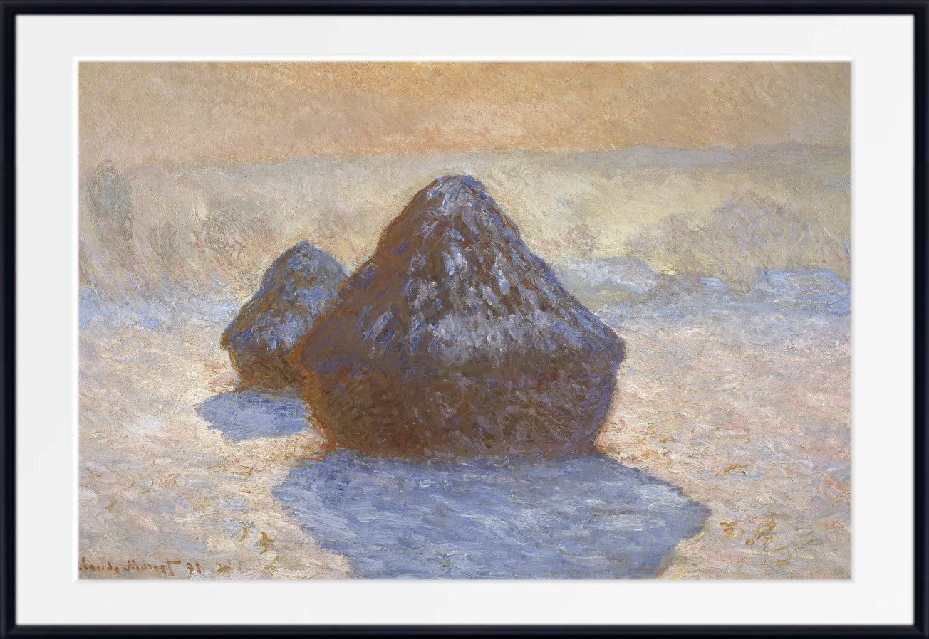 Haystacks- Snow Effect by Claude Monet