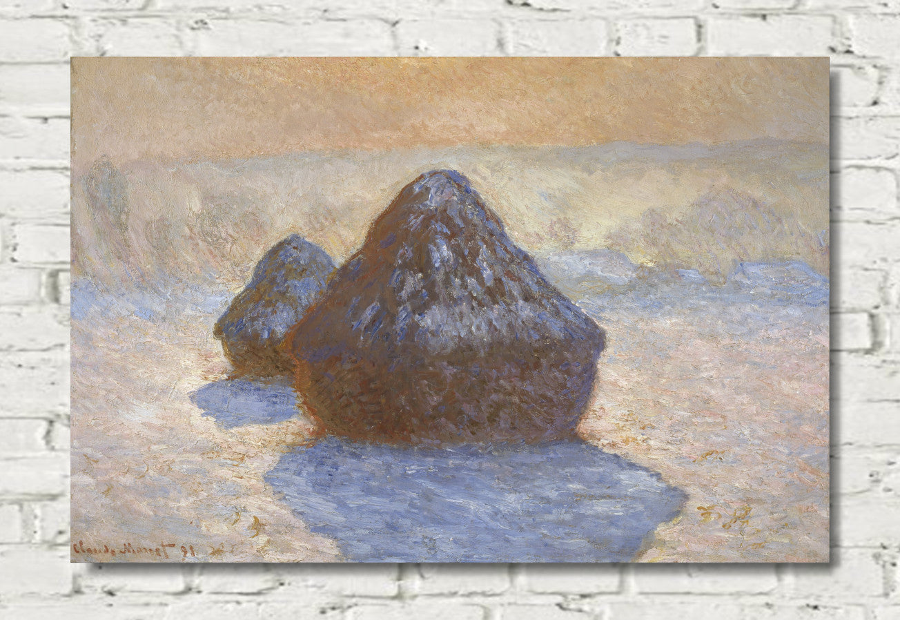 Haystacks- Snow Effect by Claude Monet