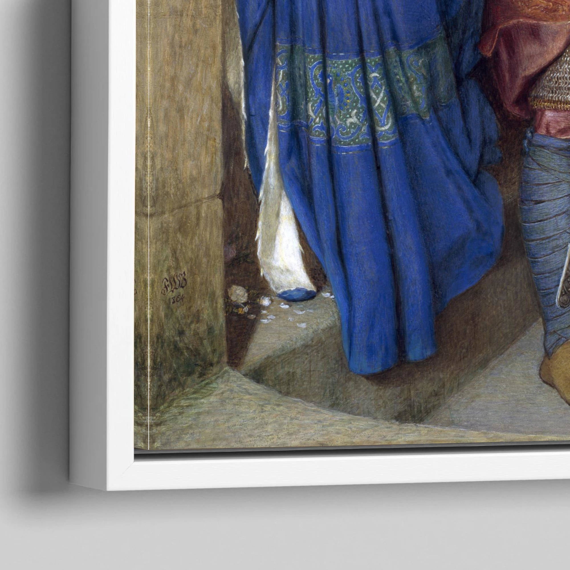 Frederic William Burton Fine Art Print, Hellelil and Hildebrand, the Meeting on the Turret Stairs - framed canvas panel corner details