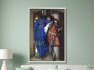 Frederic William Burton Fine Art Print, Hellelil and Hildebrand, the Meeting on the Turret Stairs canvas panel in white float frame