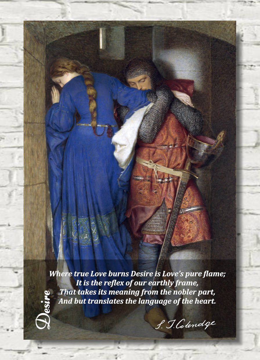 Desire, Samuel Taylor Coleridge Poem, Hellelil and Hildebrand Meeting on the Turret Stairs by Frederic William Burton