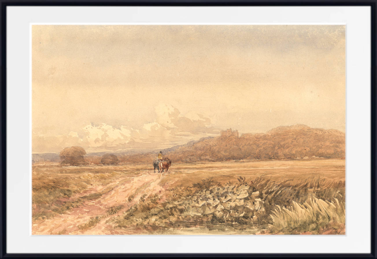 David Cox Print, Horseman on a track, Bolsover Castle, Derbyshire