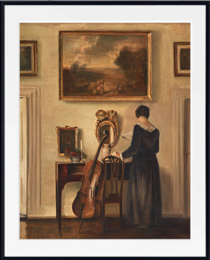 Carl Holsøe Fine Art Print, Interior with woman and cello