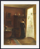 Carl Holsøe Print, Interior with young girl standing by the window