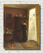 Carl Holsøe Print, Interior with young girl standing by the window