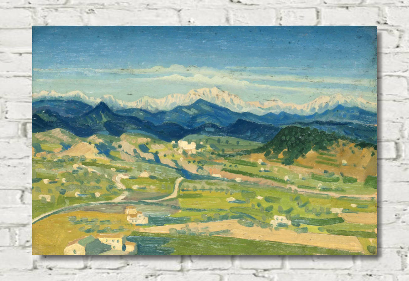 Derwent Lees Print, Italian Landscape With The Alps Beyond