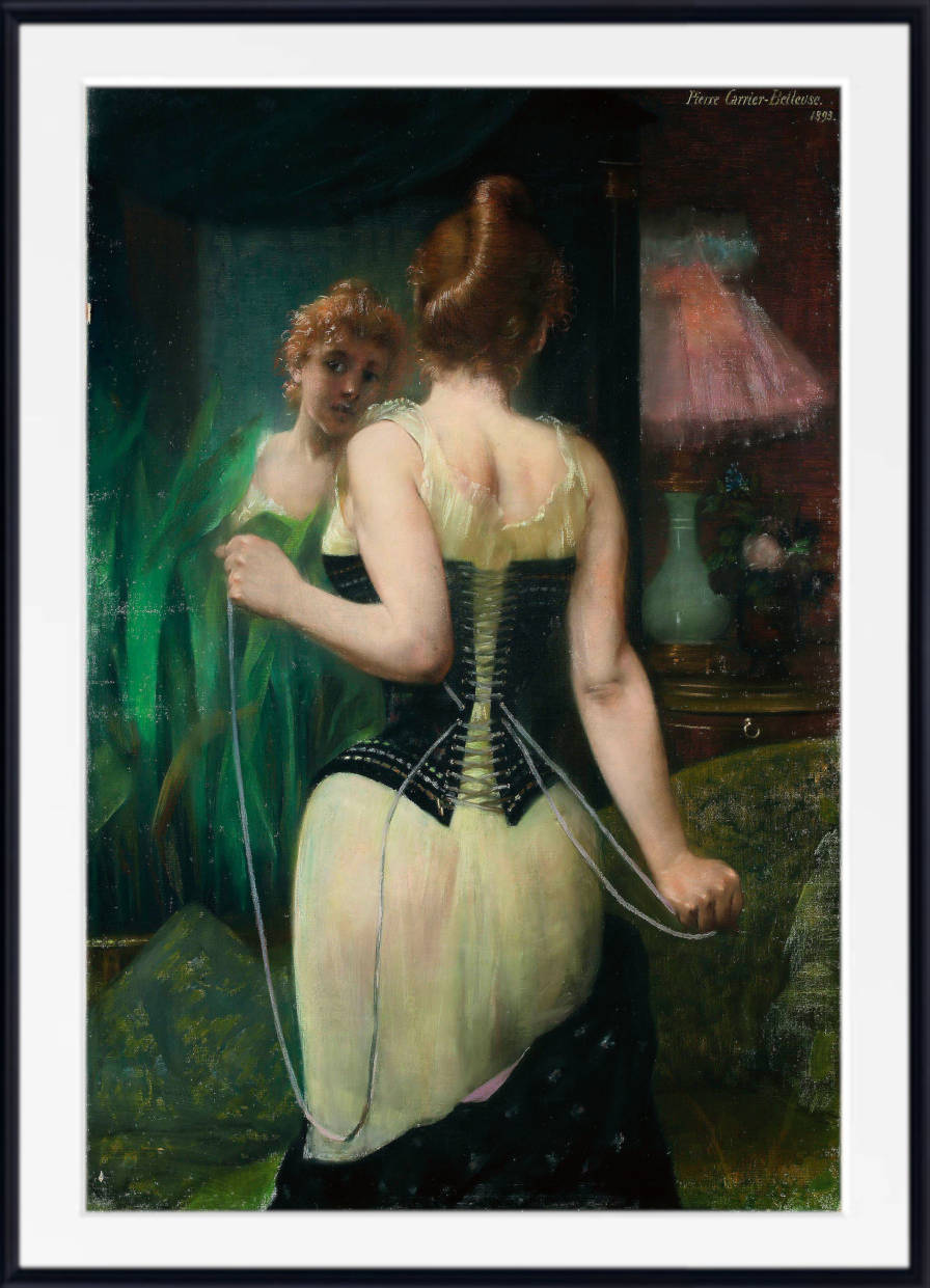 Pierre Carrier-Belleuse Print, Young woman adjusting her corset