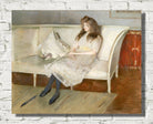 Paul-César Helleu Print, Young girl sitting on a sofa (Symphonie en blanc, Mademoiselle Paulmier) (1895)