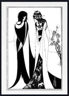 A black and white Art Deco style illustration print featuring two elegant women in long, flowing dresses, framed by a white mat and a black frame.