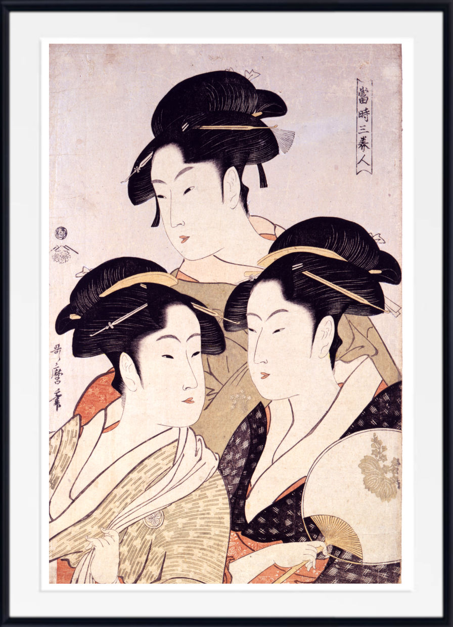 Three Beauties, Japanese Figurative Art Print, Kitagawa Utamaro