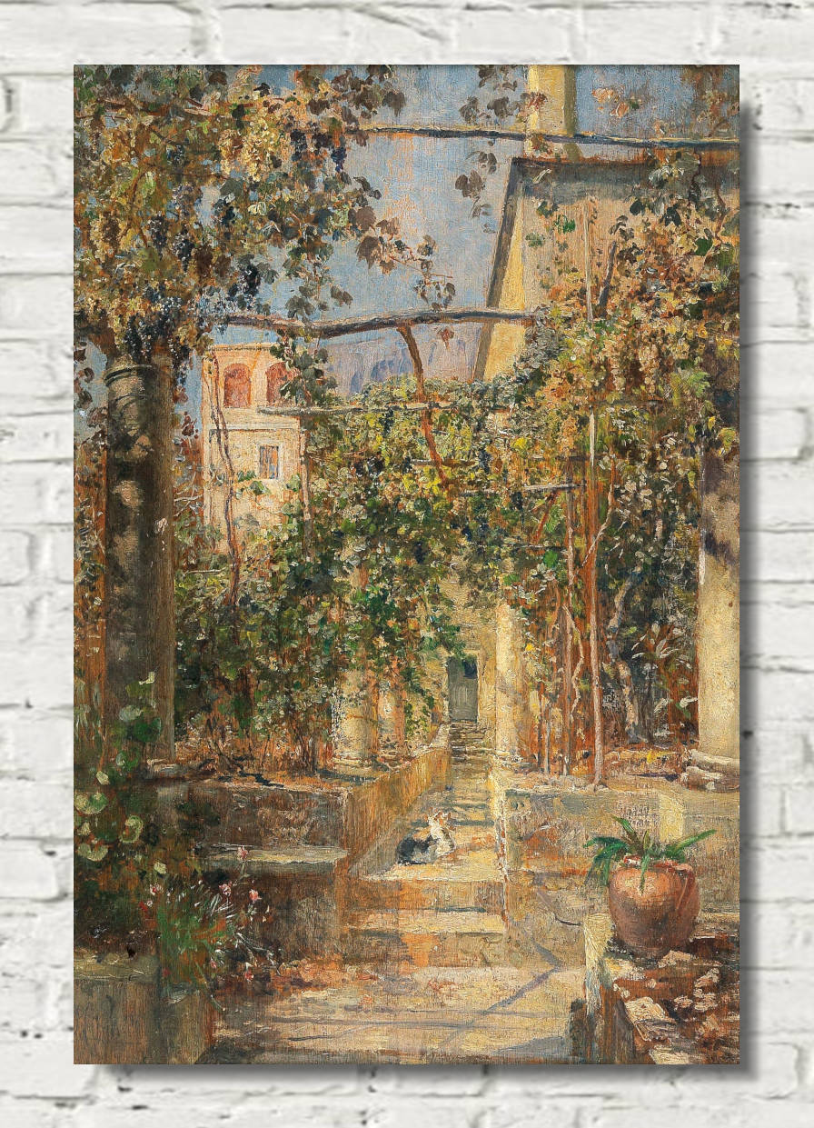 Marie Egner Print, Monastery courtyard in Capri