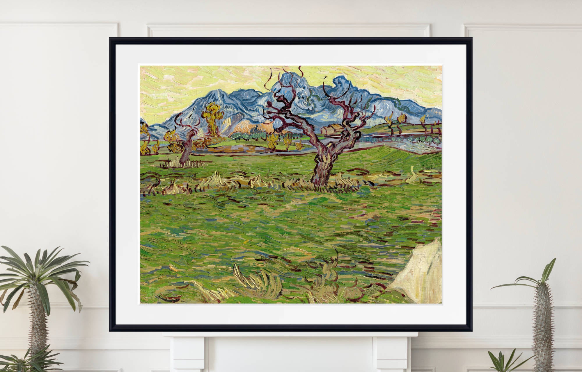 Vincent van Gogh Print, Landscape with Olive Tree and Mountains in the Background