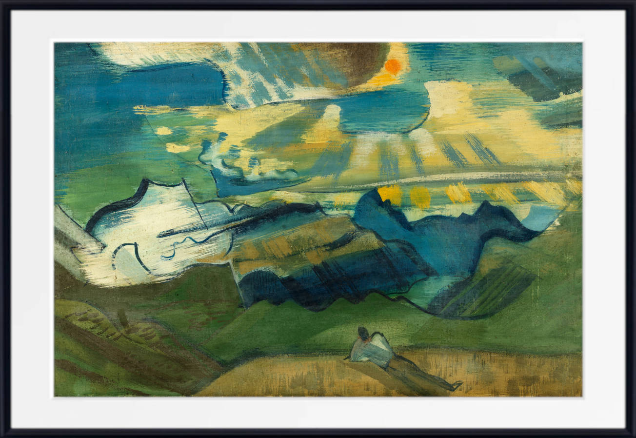 August Babberger Print, Landscape with Reclining Hiker