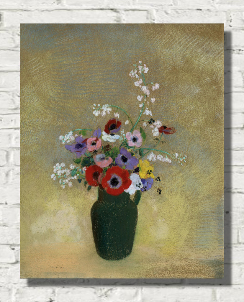 Large Green Vase with Mixed Flowers (1910) by Odilon Redon