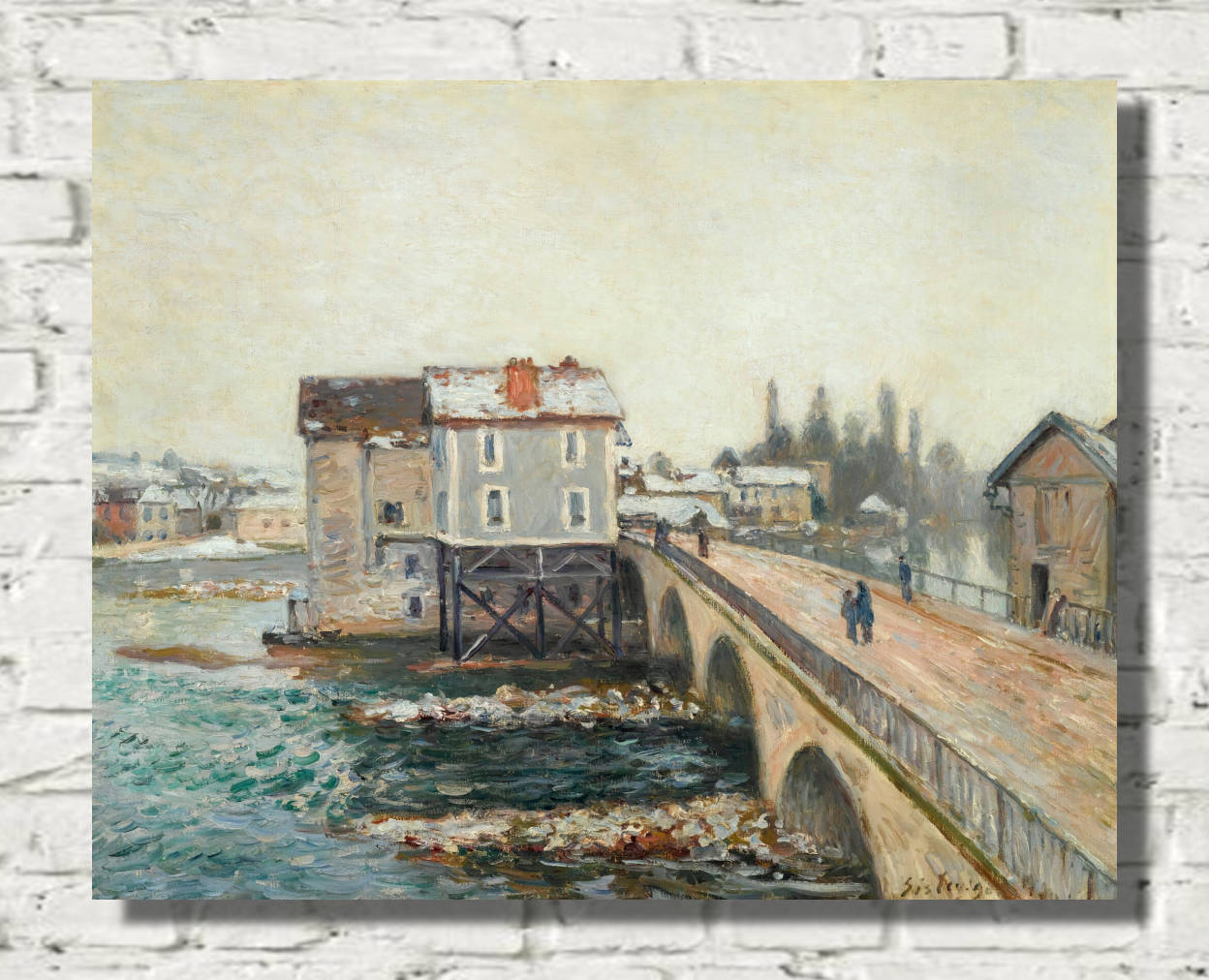 Alfred Sisley Print, The Moret Bridge and the Mills – Winter Effect