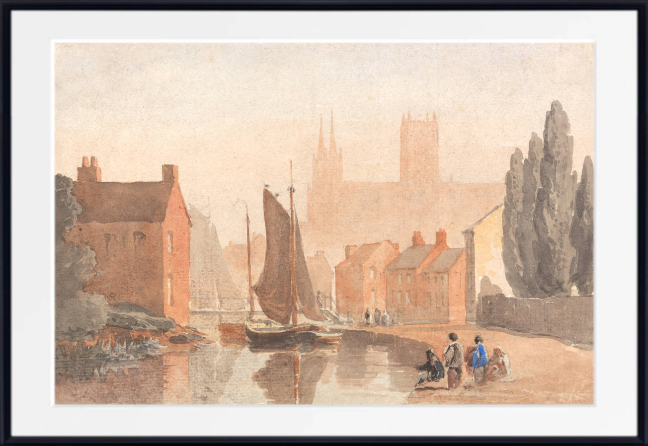 David Cox Print, Lincoln Cathedral from Brayford Pool (c1808)