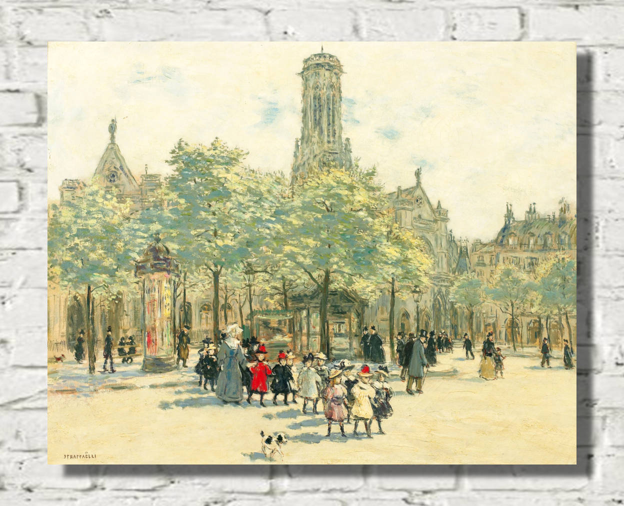 Jean-François Raffaëlli Print, Little girls walking on the Place du Louvre