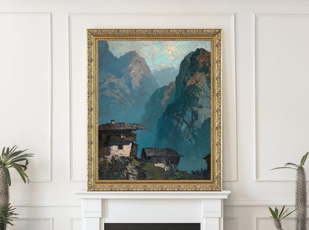 Lonely farmhouse amidst mountains, Oskar Mulley Fine Art Print
