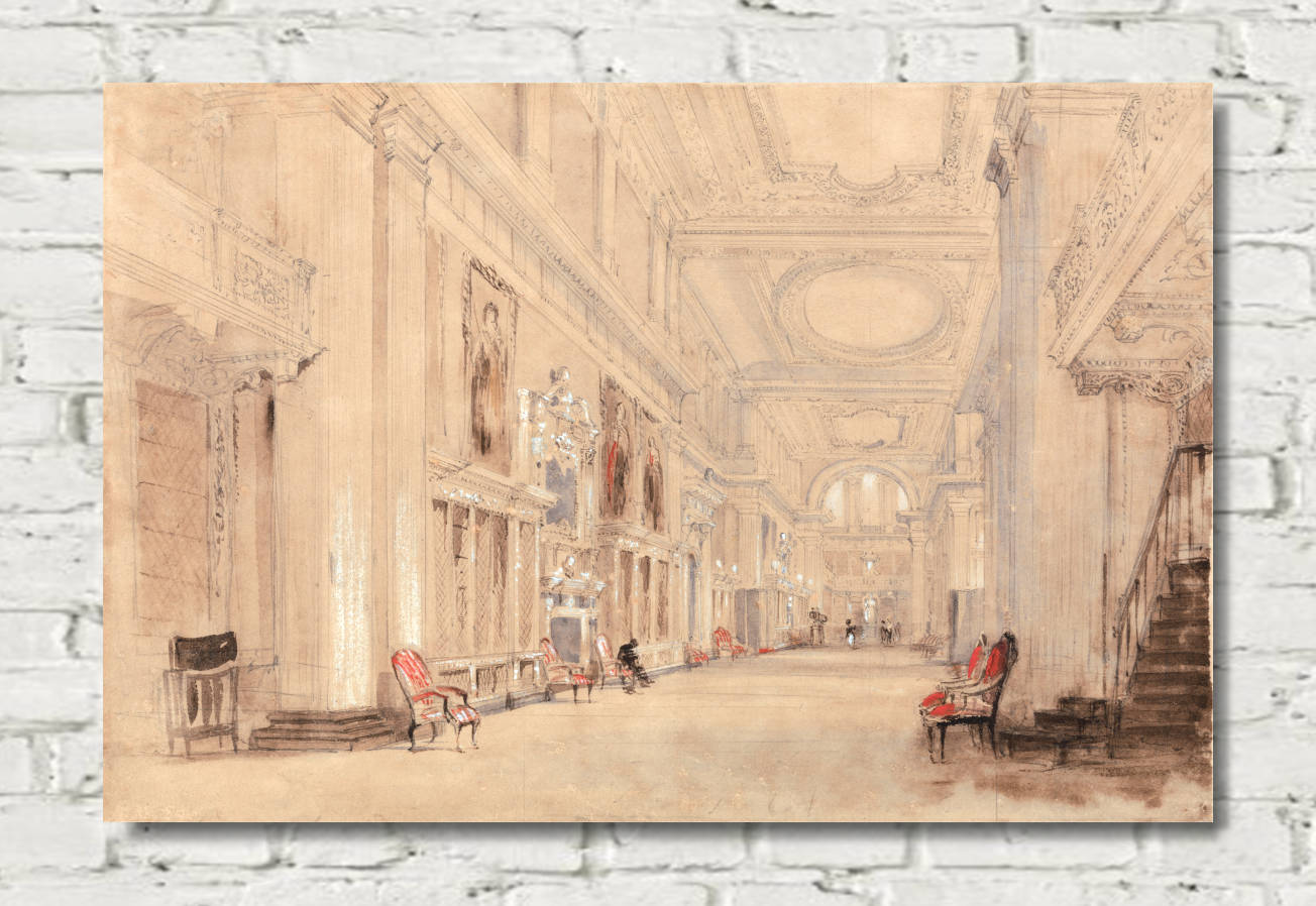 David Cox Print, Long Library at Blenheim Palace