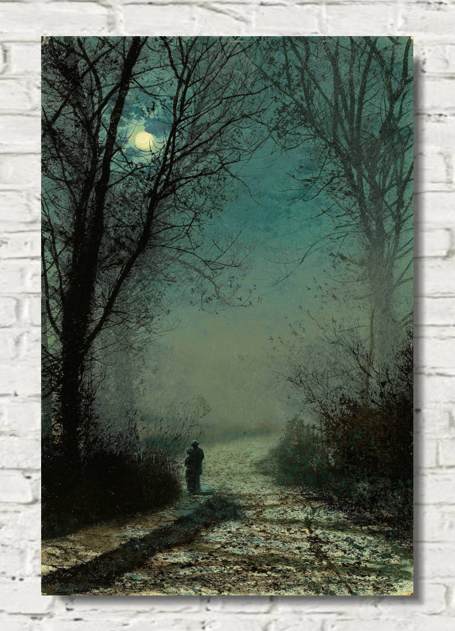 John Atkinson Grimshaw Print: Lovers on a moonlit lane (1873)