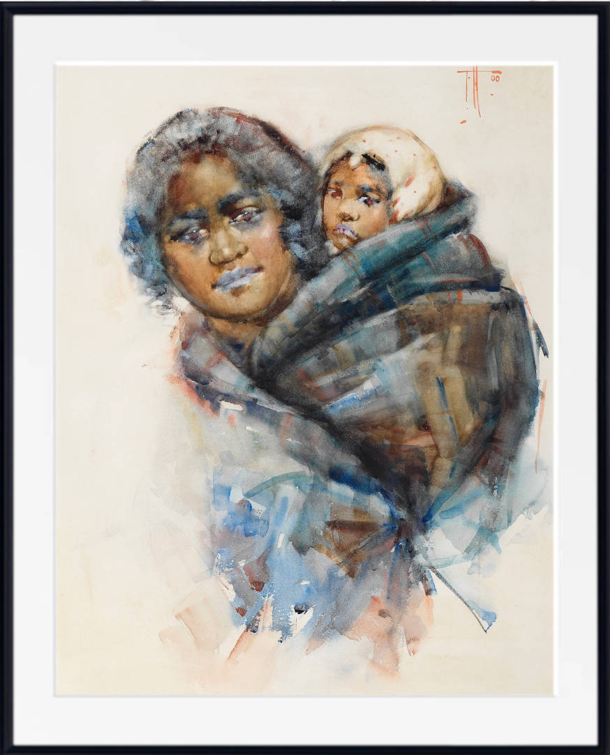 Frances Hodgkins Print, Maori woman and child (1900)