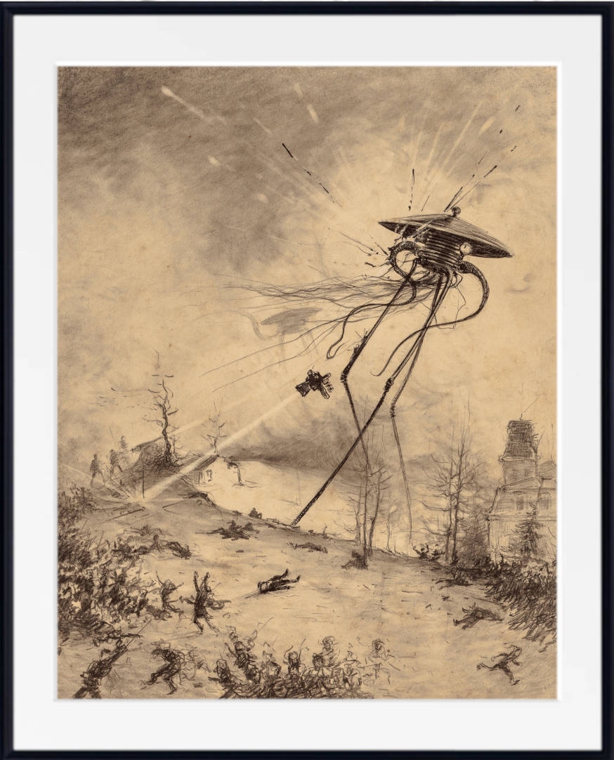 War of the Worlds Illustration, Martian Fighting Machine Hit by Shell ...