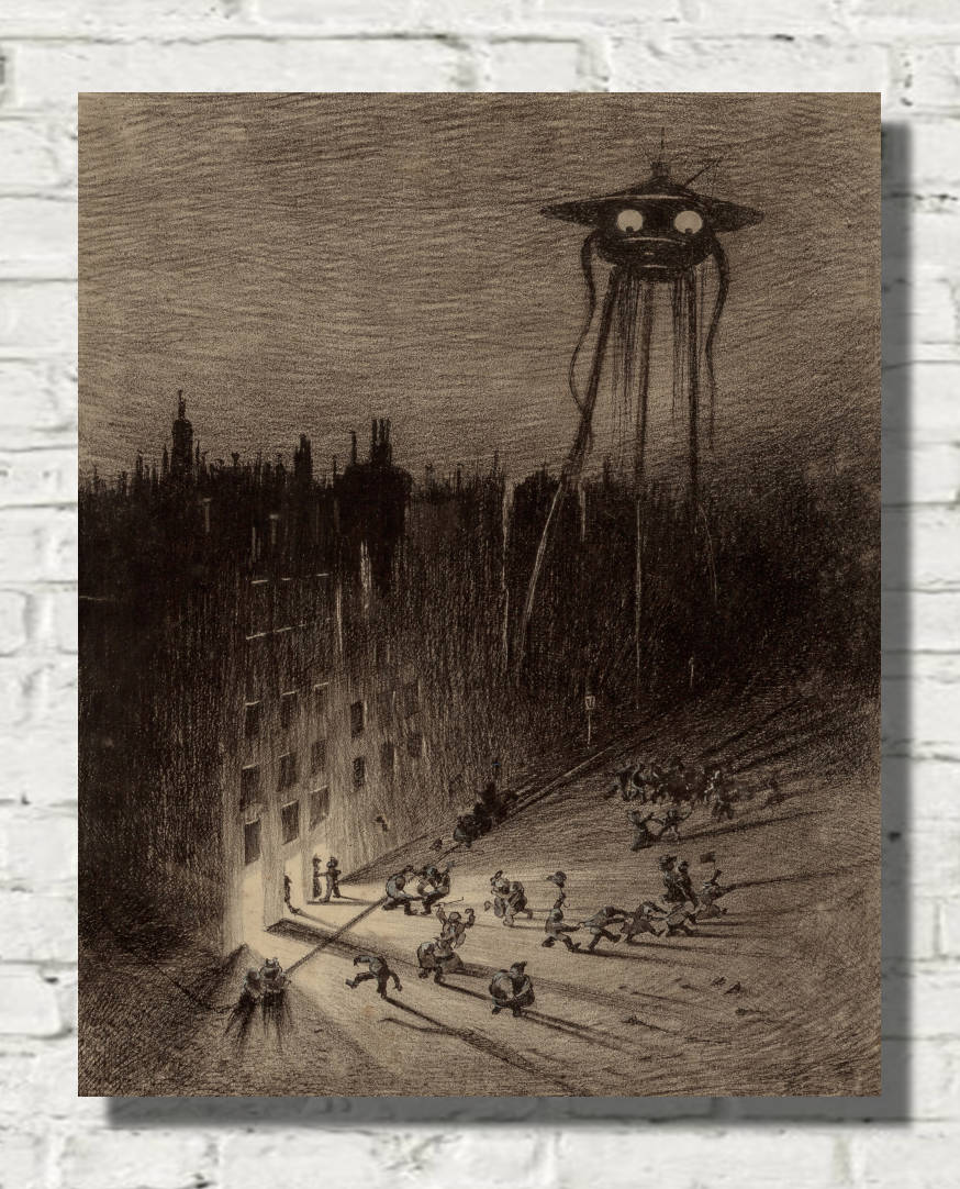 War of the Worlds Illustration, Martian Viewing Drunken Crowd, Henrique Corrêa