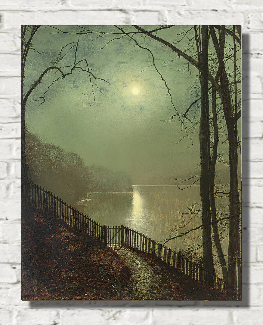 John Atkinson Grimshaw Print: Moonlight on the lake, Roundhay Park, Leeds