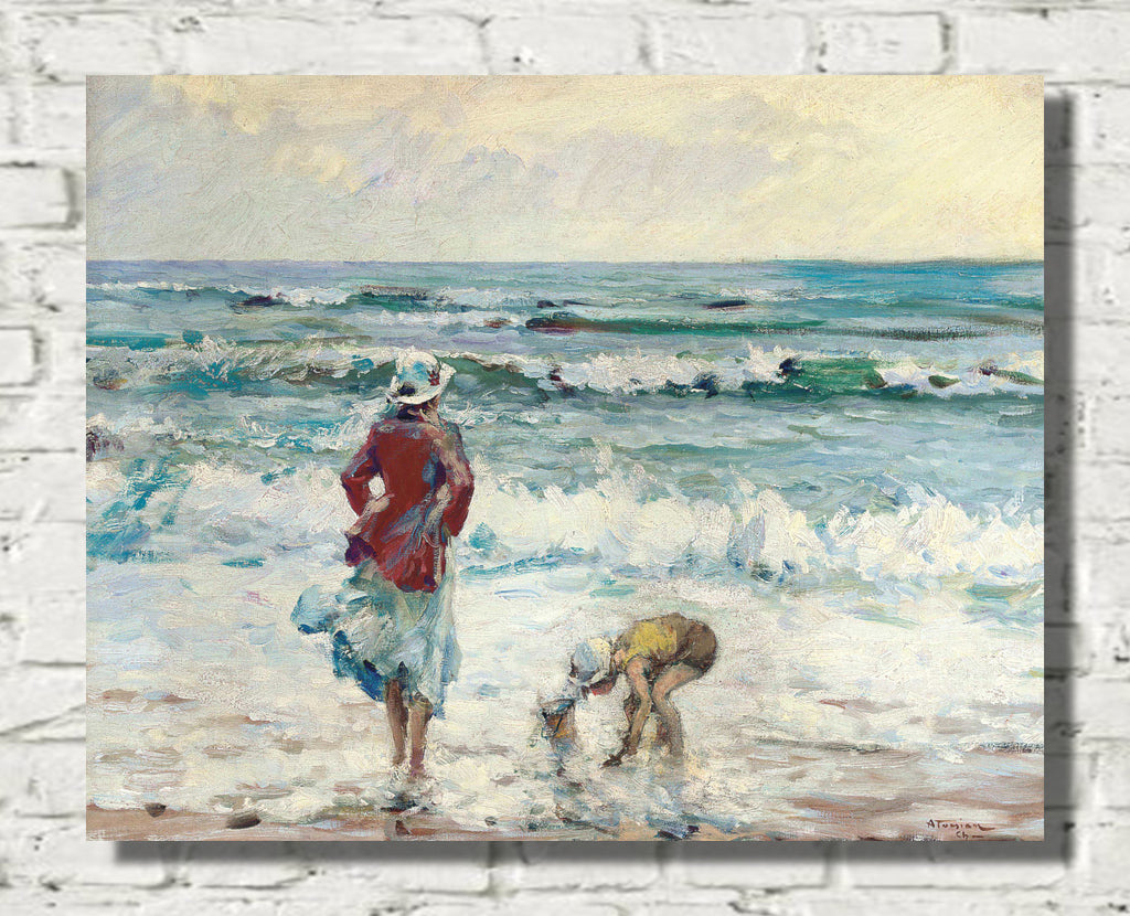 Mother and child playing on the beach by Charles Atamian