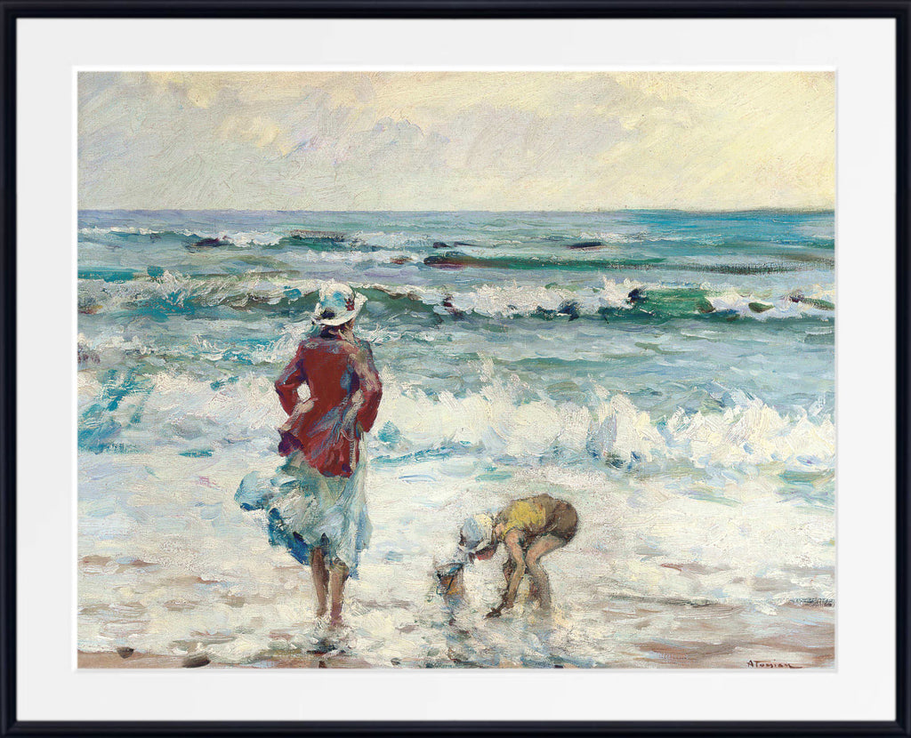 Mother and child playing on the beach by Charles Atamian