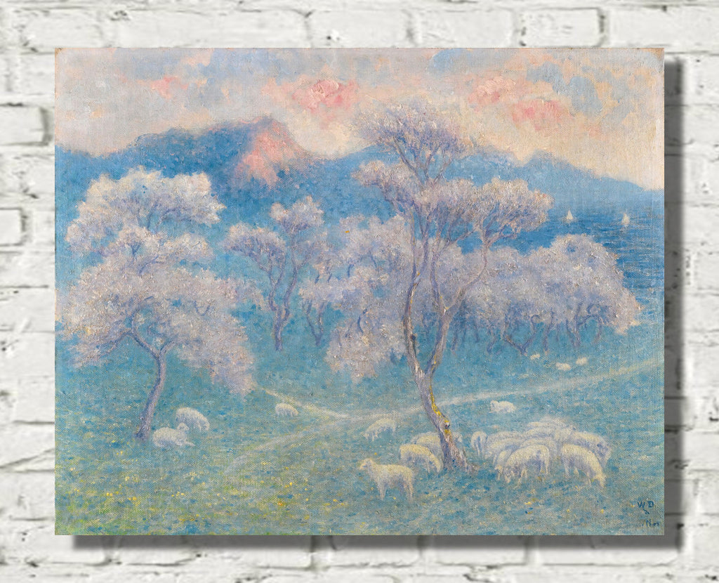 Sheep With Almond Trees (1903) by William Degouve de Nuncques