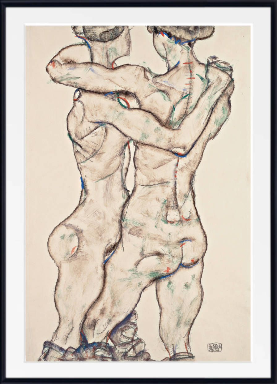 Naked Girls Embracing, Egon Schiele Fine Art Print