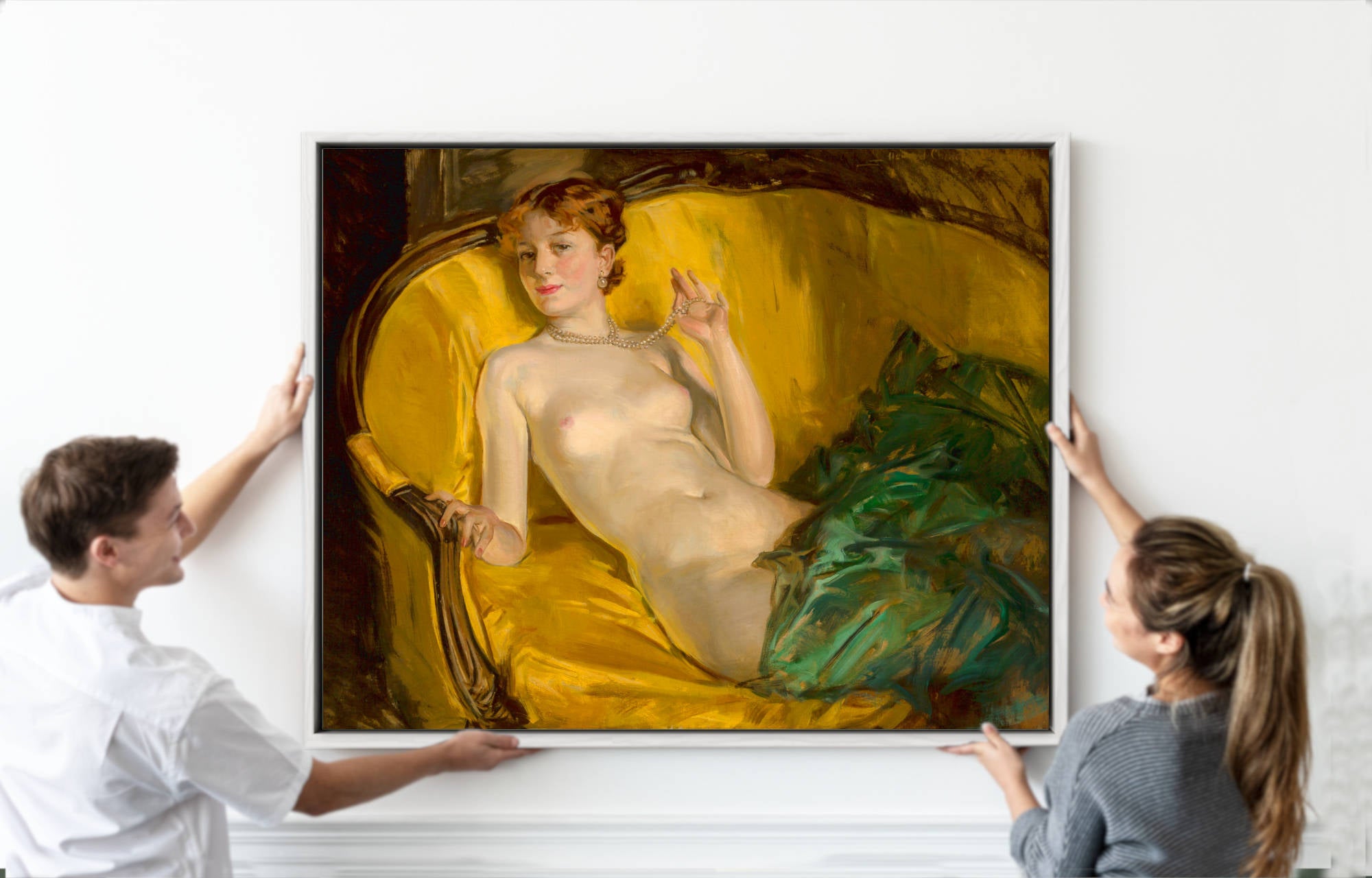 Nude Wearing Pearls, a Howard Chandler Christy Print 