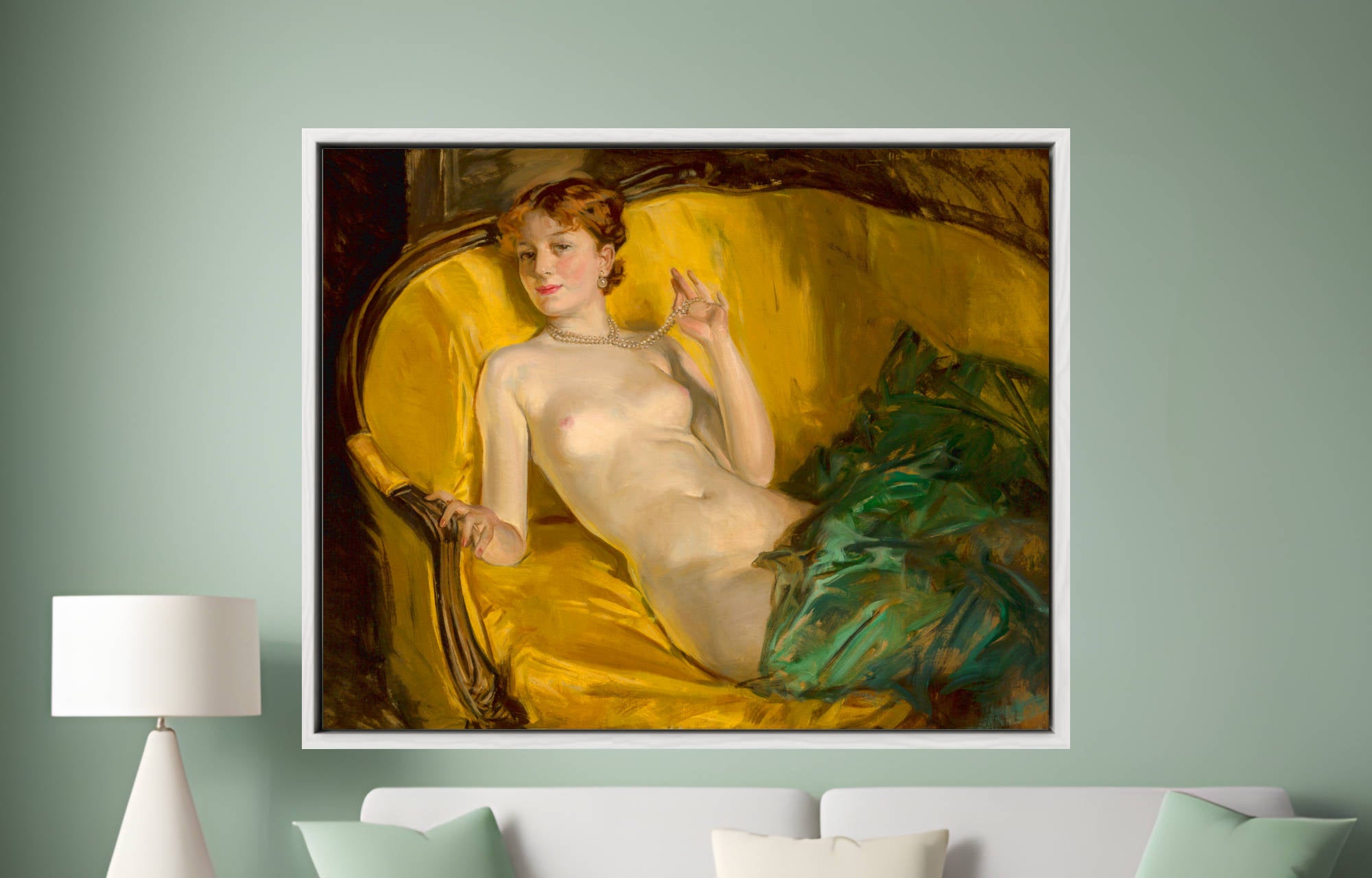 Nude Wearing Pearls, a Howard Chandler Christy Print 