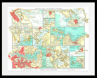 A framed vintage-style map print titled 'NORTHER JUTTER PENTICS' depicting the northern seas and surrounding regions, with pale blue water, cream landmasses, and red highlighted areas, shown against a white mat and black frame.