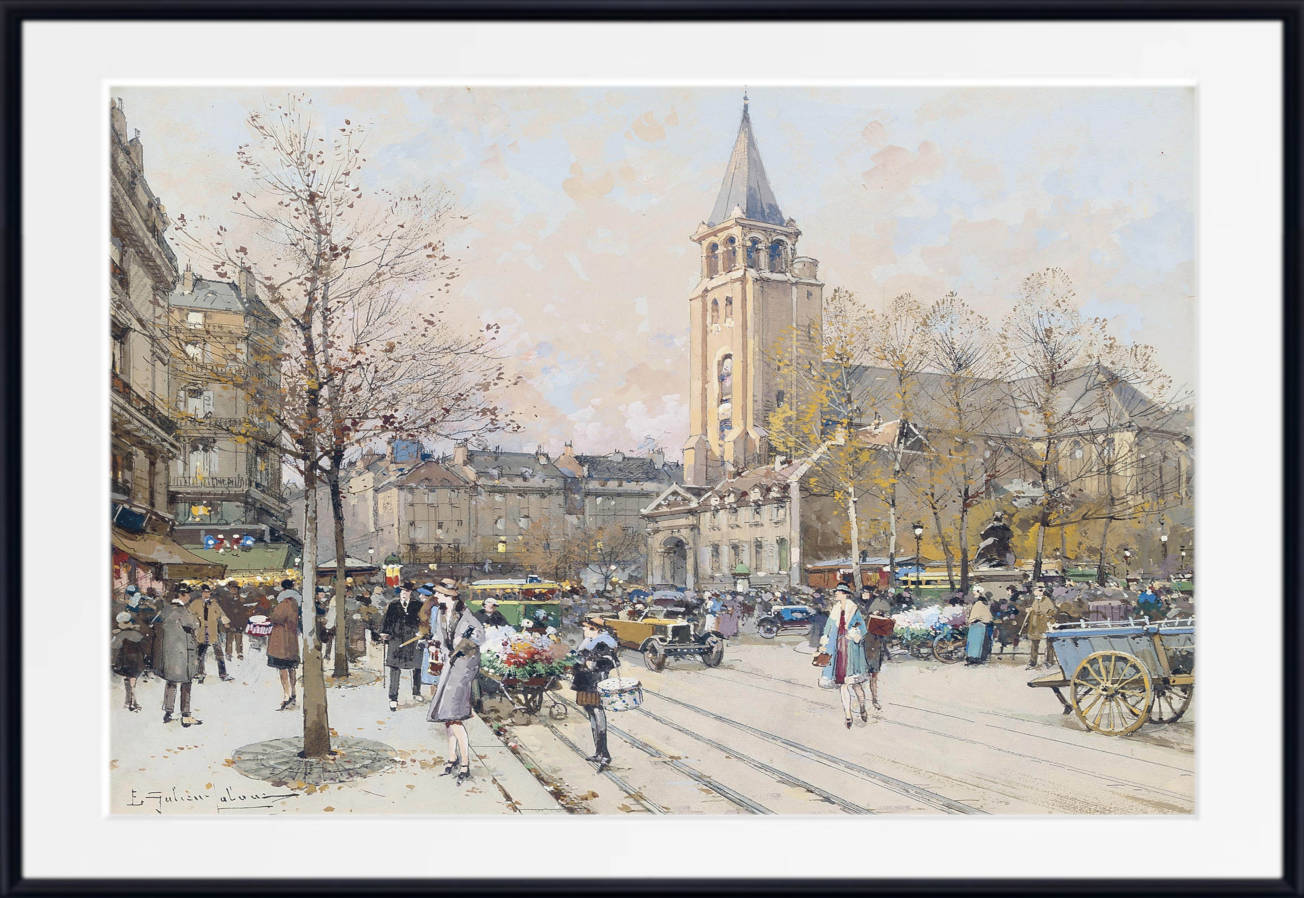 Eugène Galien-Laloue Fine Art Print : Paris, Eglise de St-Germain-des-Prés