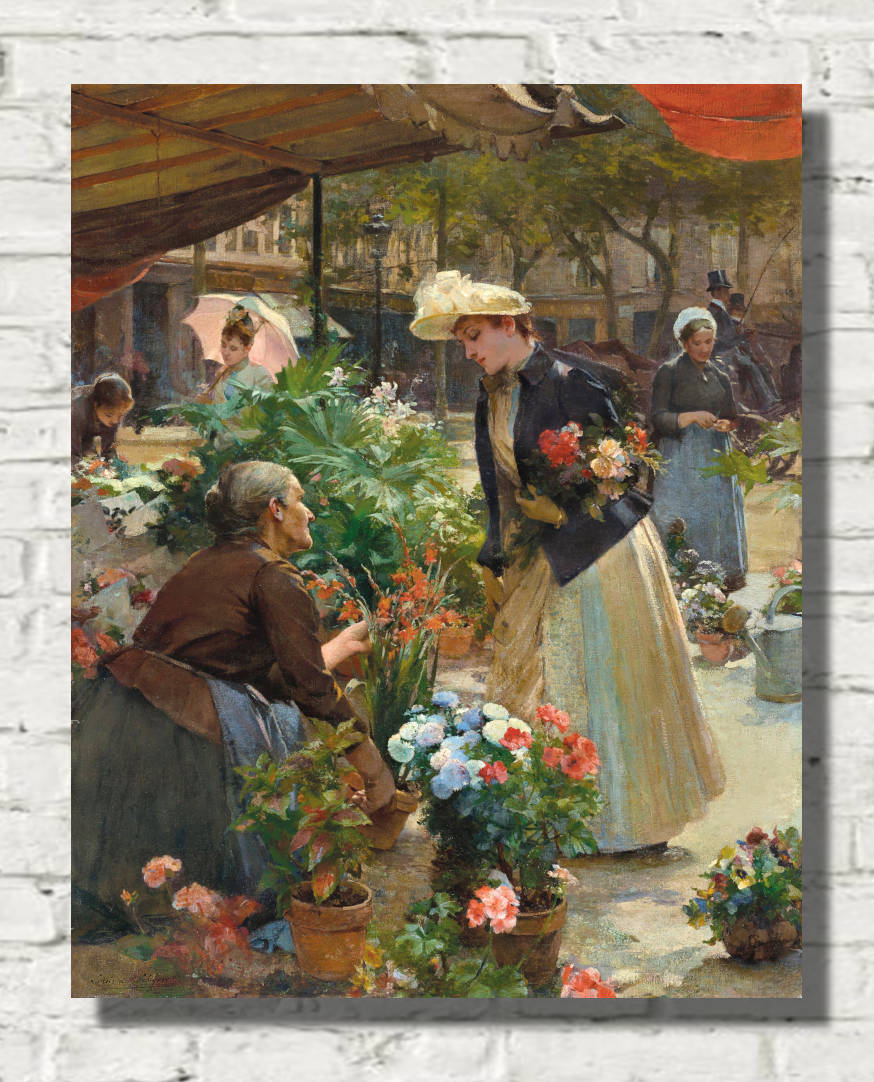 Louis Marie De Schryver Print, Paris – The Flower Market on the Île de la Cité