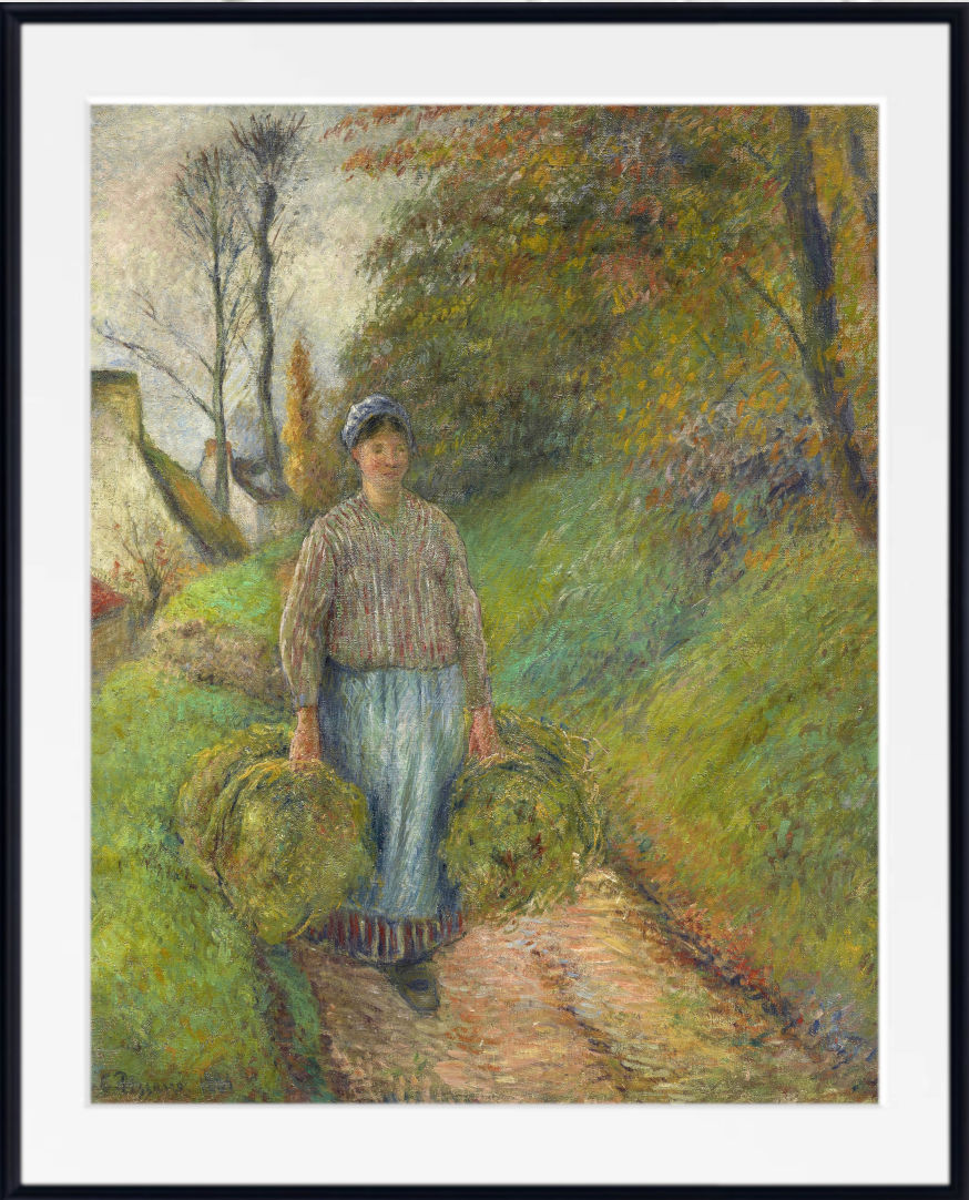 Camille Pissarro Print, Peasant Woman Carrying Two Bundles of Hay (1883)