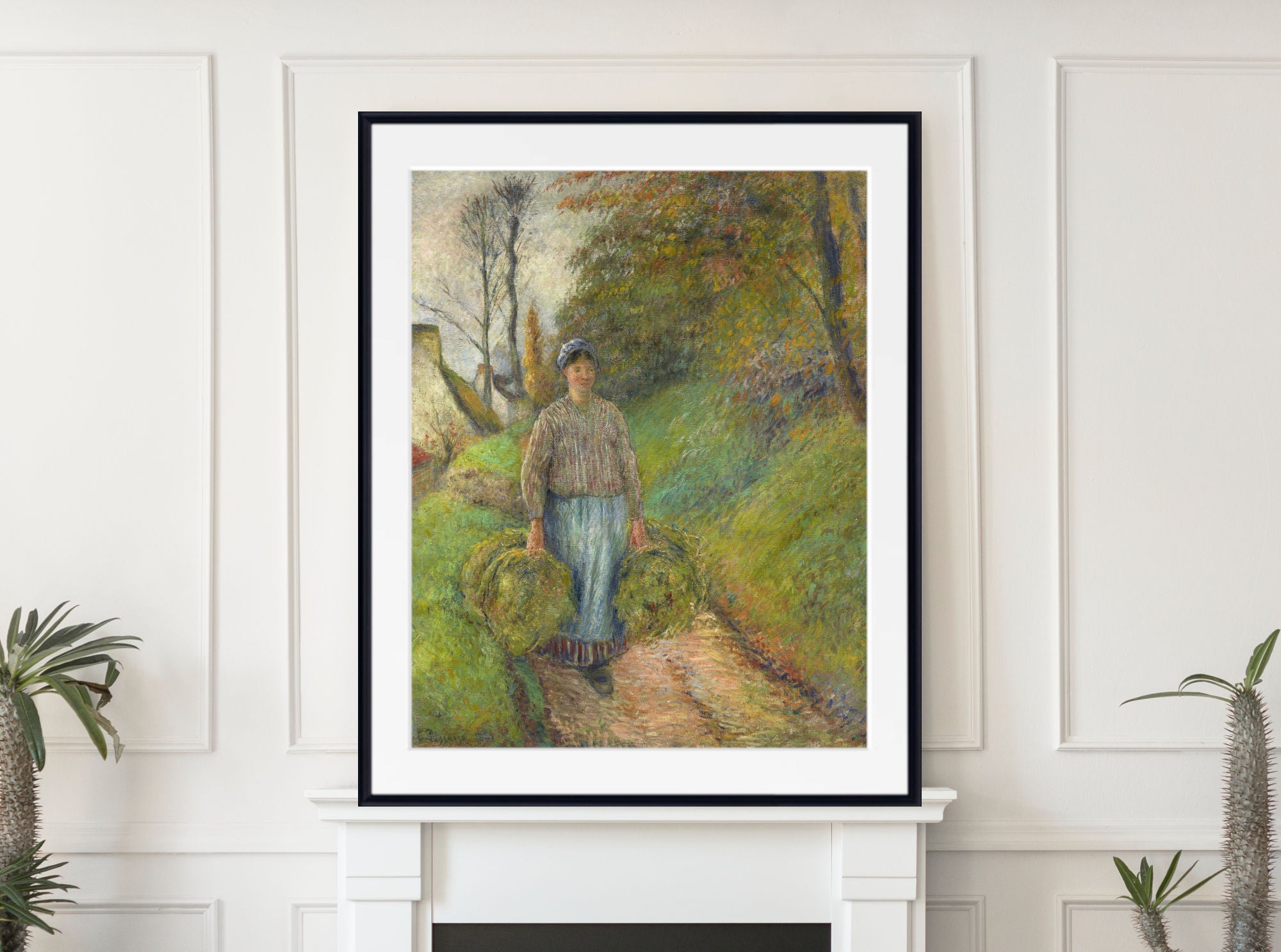 Camille Pissarro Print, Peasant Woman Carrying Two Bundles of Hay (1883)