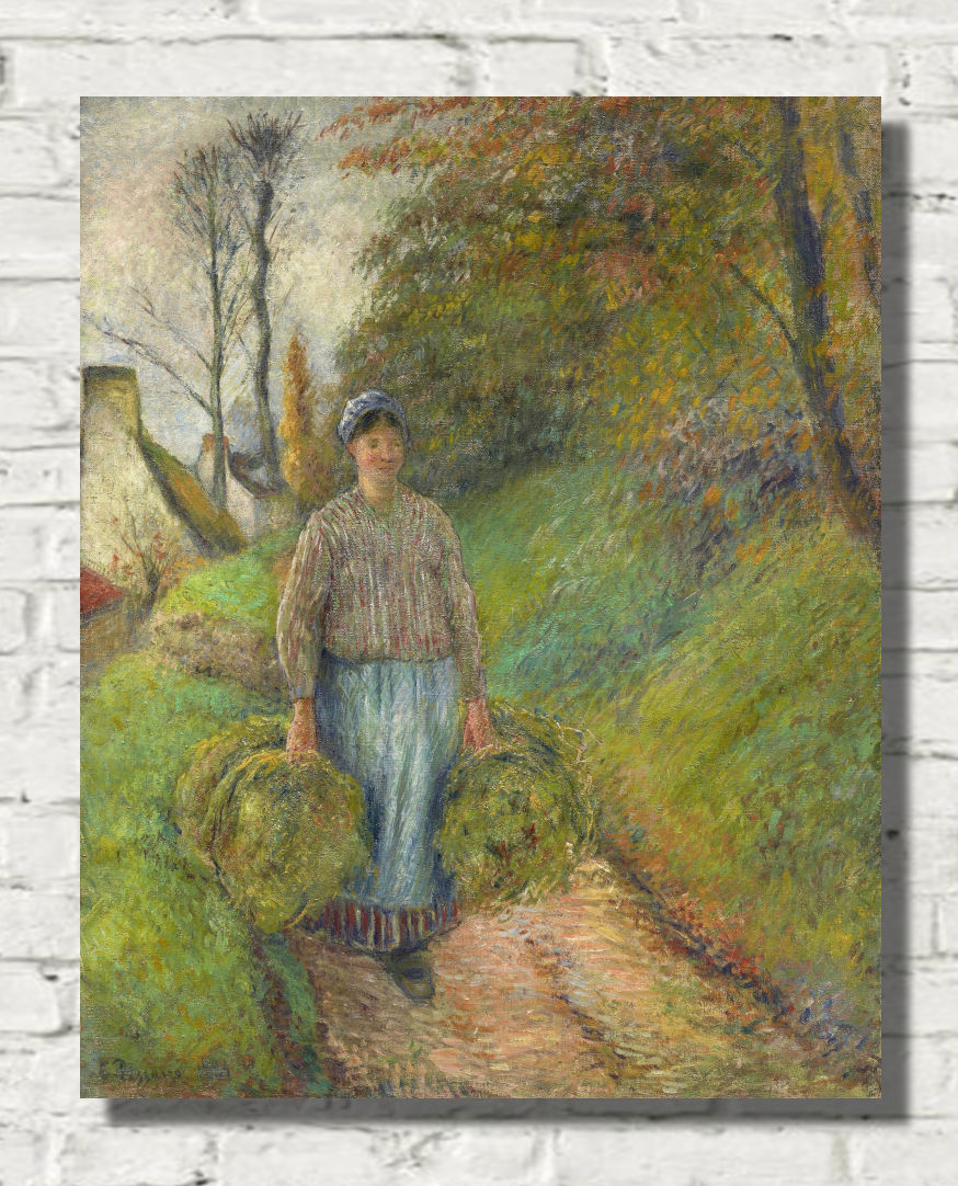 Camille Pissarro Print, Peasant Woman Carrying Two Bundles of Hay (1883)