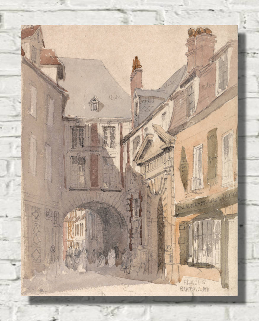 David Cox Print, Place St. Barthélemy, Rouen (1829)