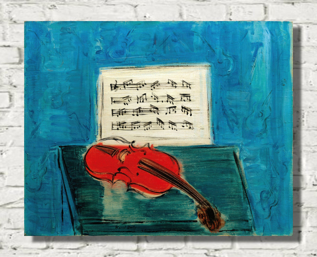 Red violin on a blue background (1946) by Raoul Dufy