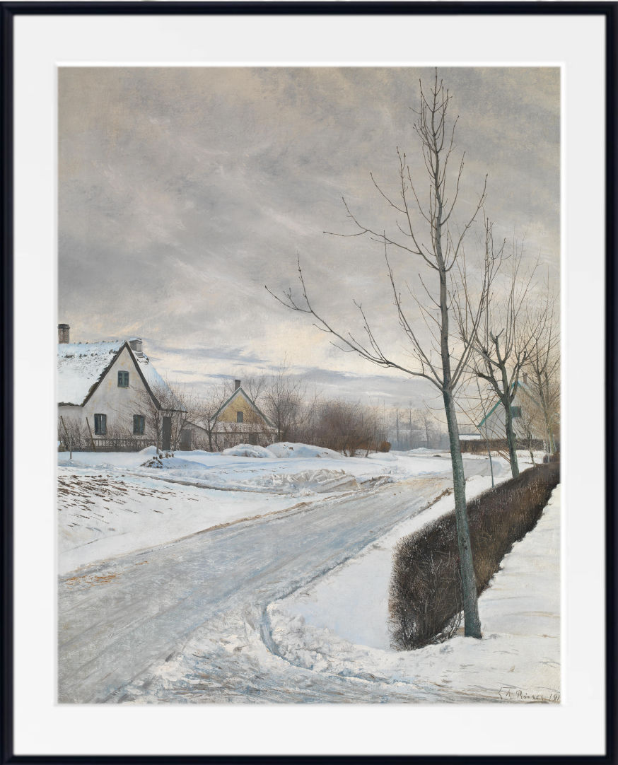 Village Roadm snowscene Laurits Andersen Ring Framed fine art print
