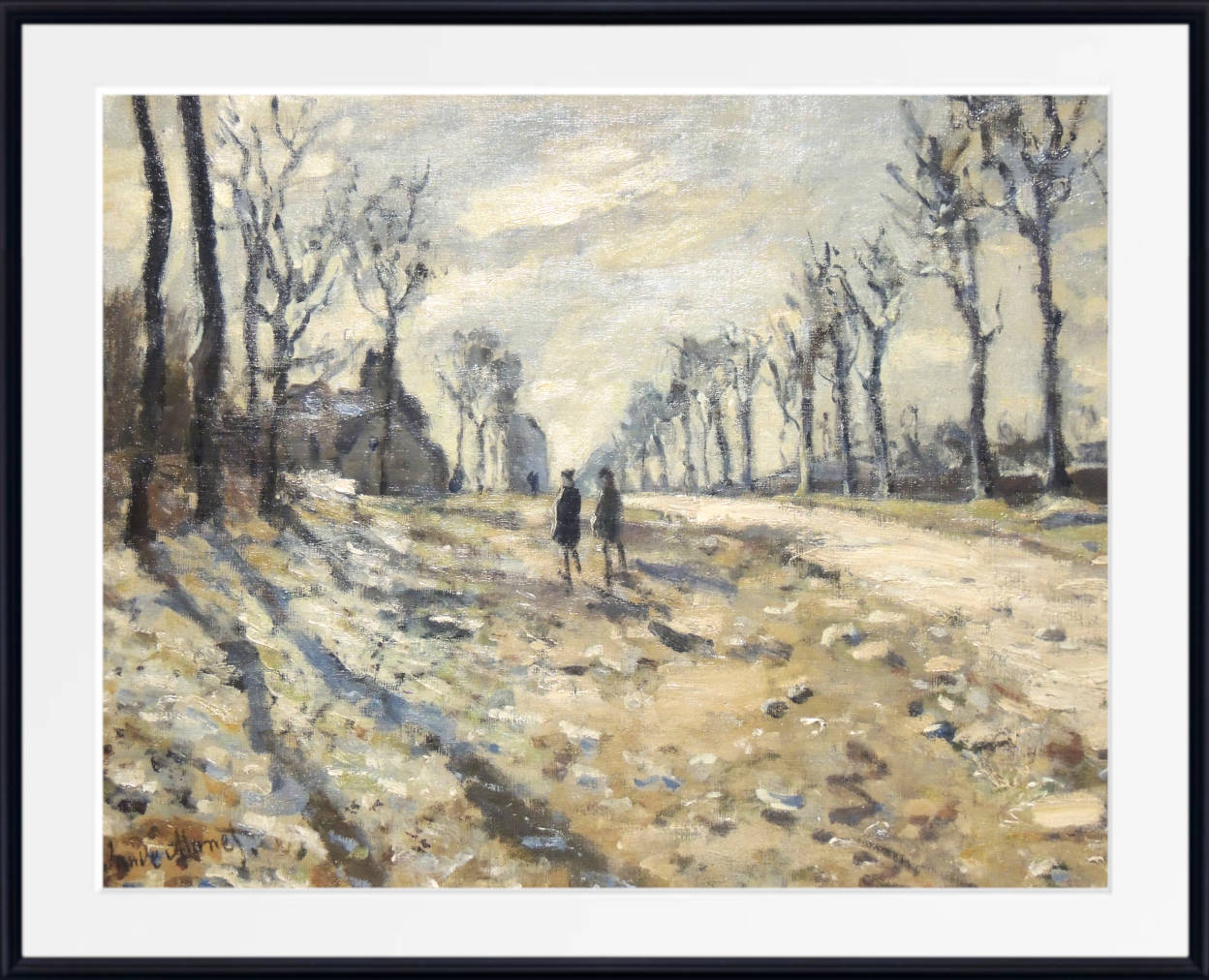 Claude Monet Fine Art Print, Road, snow effect, setting sun